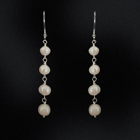 Freshwater Pearl Four Stack Silver Earrings