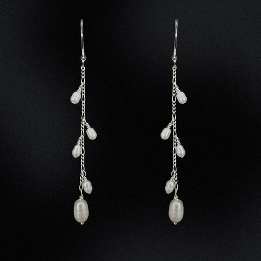 Freshwater Pearl Vine & Silver Chain Earrings