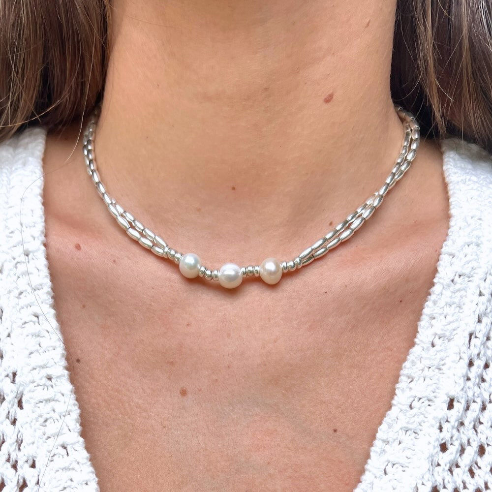 Double pearl deals choker necklace