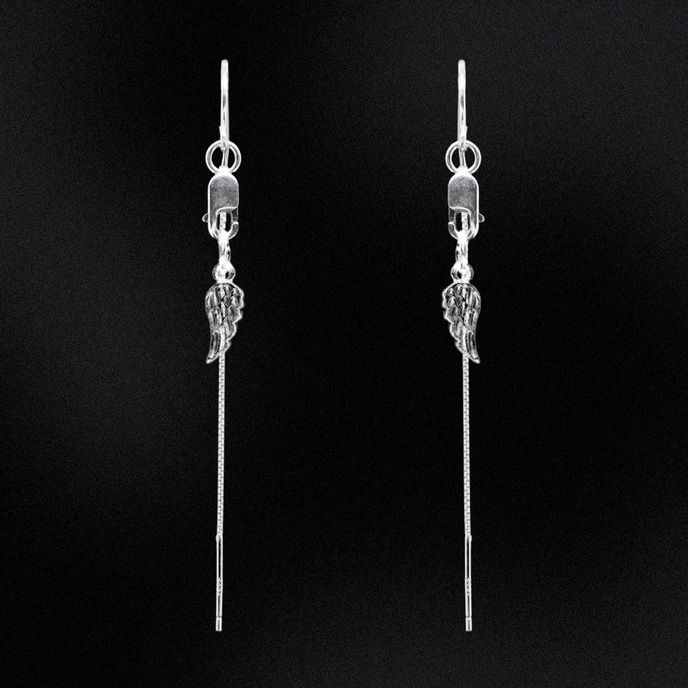 Presenting our Sterling Silver Angel Wings Threader Earrings - a stunning addition to any jewelry assortment. Dainty and dreamlike, these earrings are crafted from top-notch sterling silver, guaranteeing strength and lastingness.  The perfect blend of ease and grace, these threader earrings are perfect for any event and can effortlessly be matched with other jewellery for a truly one-of-a-kind appearance. They also make a fantastic present for a loved one or as a special indulgence for you!
