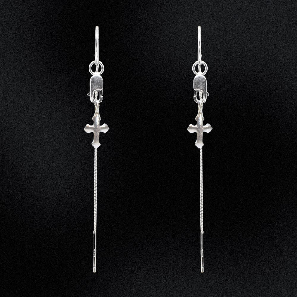 These elegant Sterling Silver Cross Threader Earrings are a must-have for any jewellery collection. Made with high-quality sterling silver, they offer durability and a timeless look that can be dressed up or down. The unique threader design adds a modern touch, making them a versatile and stylish accessory.