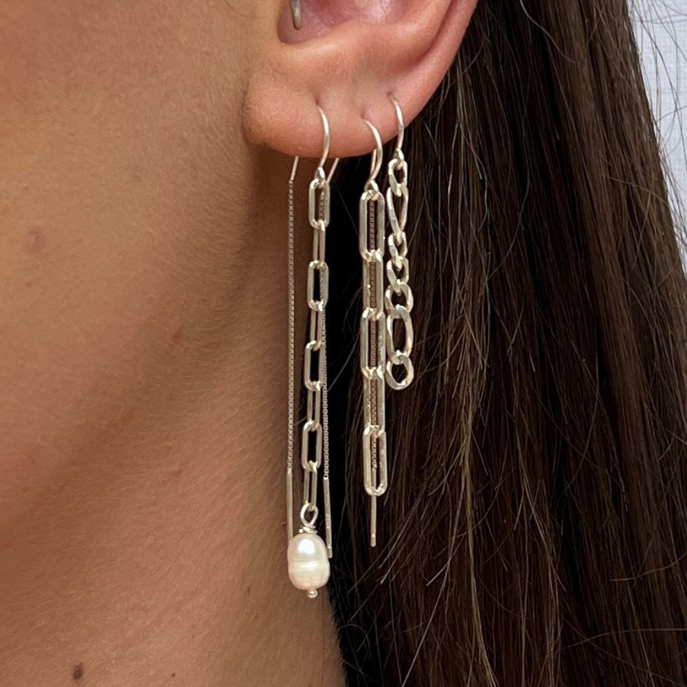 Paperclip Chain & Pearl Threader Earrings