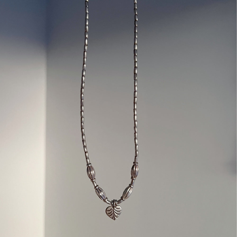 Leafy Heart Hill Tribe Silver Beaded Necklace